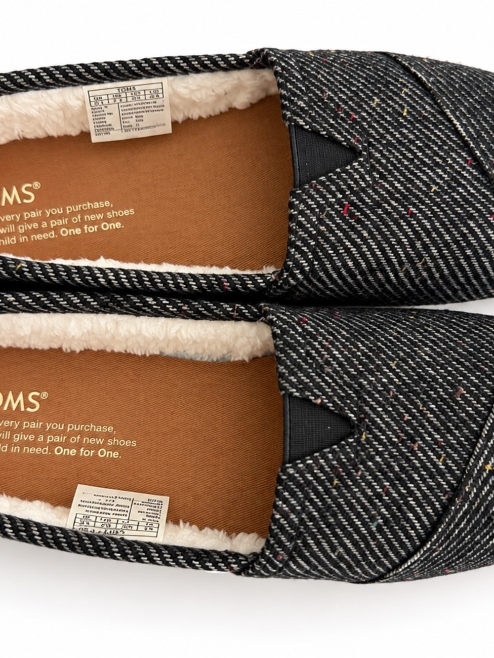TOMS Women’s Black Flecked Slip-On Loafers with Faux Shearling Lining US Size 9